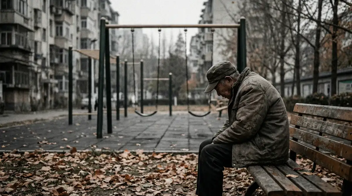 城市公园中老人独坐的纪实影像